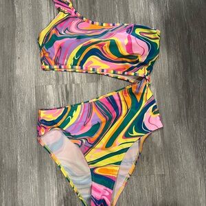 Vibrant Multicolor One-Shoulder Swimsuit